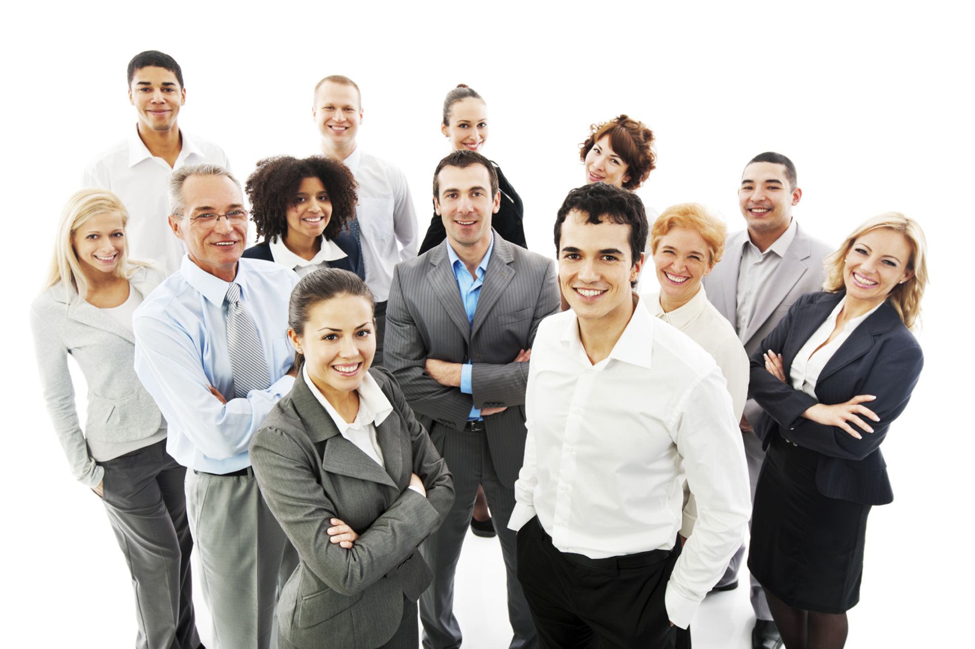 Group of a happy Business People standing together and looking at the camera.  Isolated on white background. [url=http://www.istockphoto.com/search/lightbox/9786622][img]http://dl.dropbox.com/u/40117171/business.jpg[/img][/url]